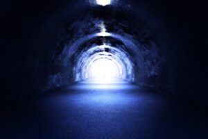 Light at the end of a tunnel, blue tint